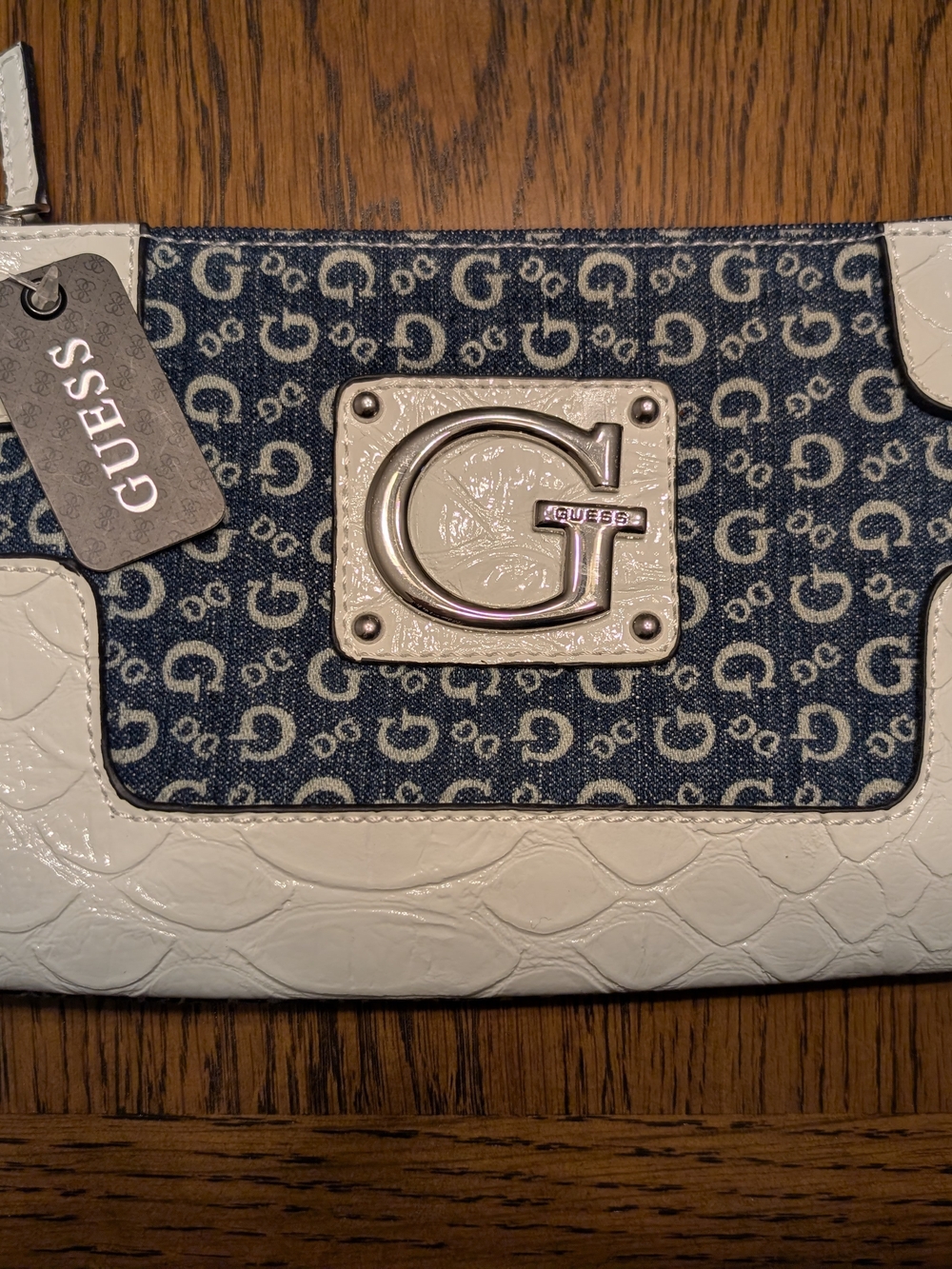Guess Navy Denim Logo Wristlet and Wallet with White Trim - Picture 3 of 9
